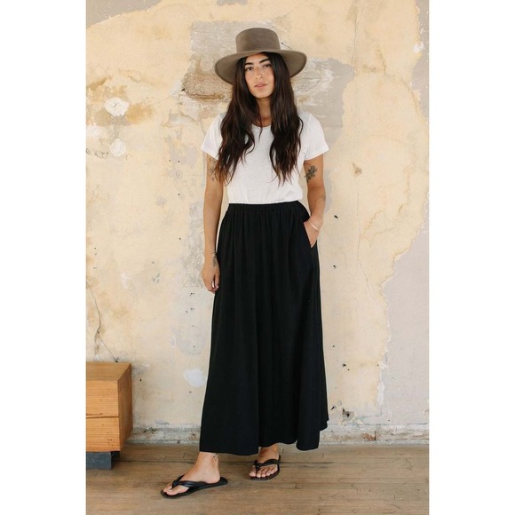 Rachel Pally Skirt XS "Rosalie" Black Linen & Cotton Maxi Cottagecore Boho - Picture 2 of 13